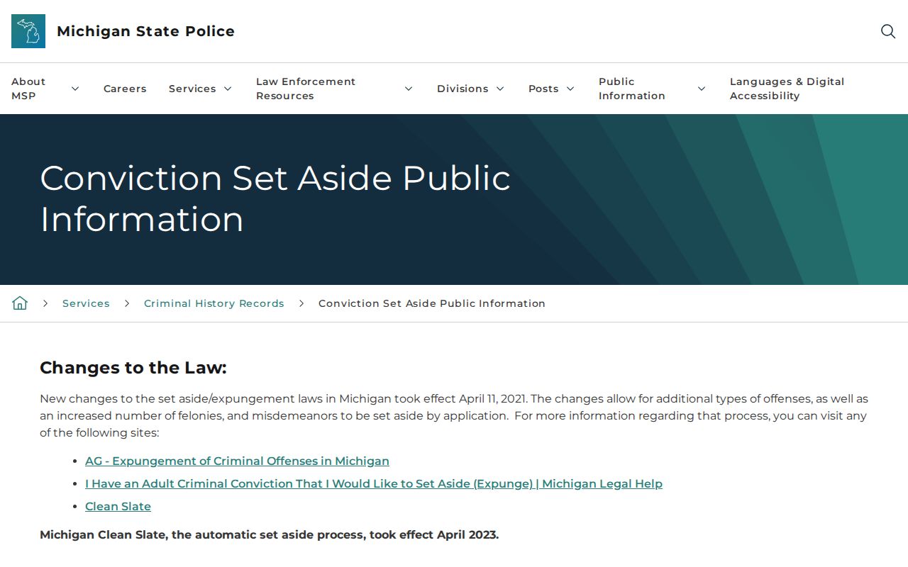 Michigan set-aside procedure for Lake County criminal court records
