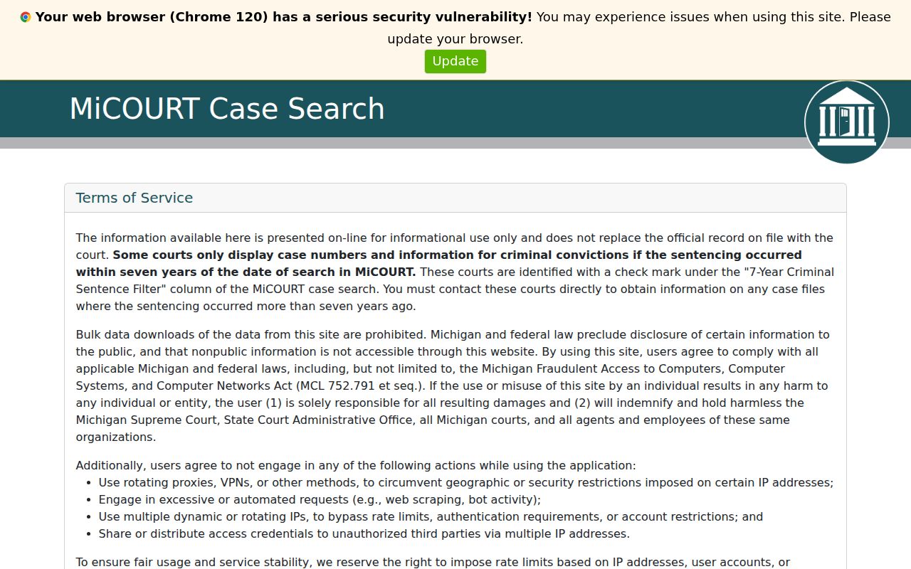 Lake County criminal case records MiCOURT search interface